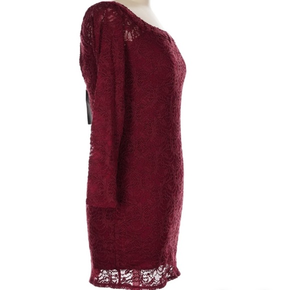 NWT CHASER Long Sleeve Off Shoulder Lace Lined Mini Dress Size Large - Picture 3 of 5